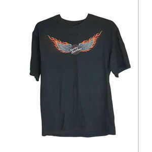 Harley‎ Davidson Mens Medium Black T Shirt Motorcycles Flame Wildwood New Jersey